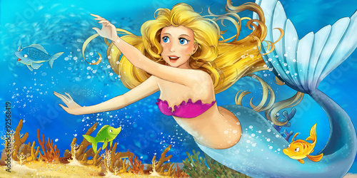 Cartoon ocean and the mermaid - illustration