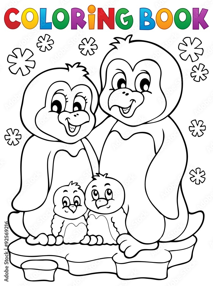 Obraz premium Coloring book penguin family theme 1