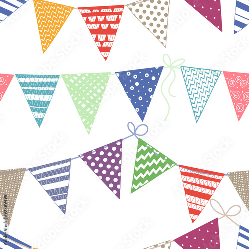 Seamless pattern with multicolored bright buntings garlands.