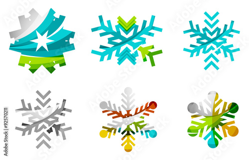 Set of abstract colorful snowflake logo icons  winter concepts