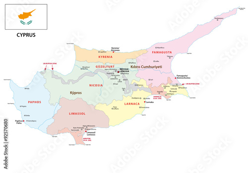 cyprus administrative map with flag photo