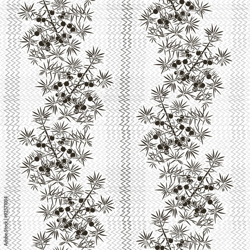 Monochrome seamless pattern with juniper. 