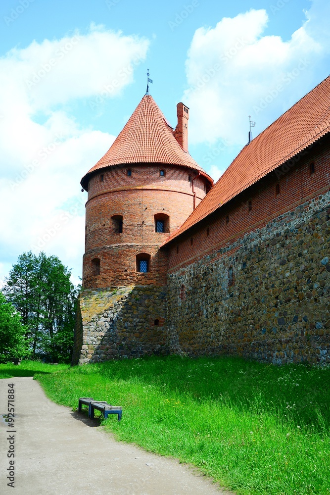 Galves lake,Trakai old red bricks castle view Galves lake,Trakai old red bricks castle view