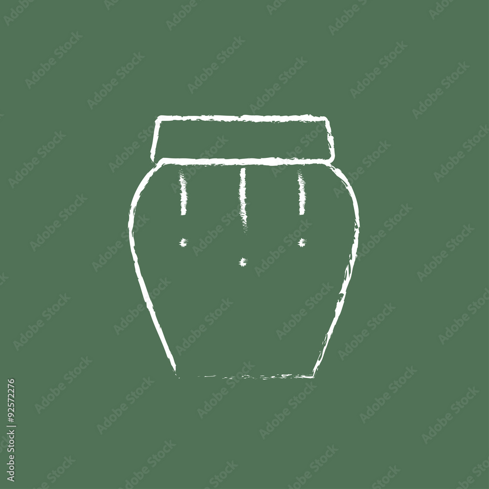 Drum instrument icon drawn in chalk. Drum instrument icon drawn in chalk.