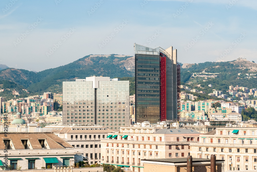 Skyline of Genoa with two modern skyscrapers