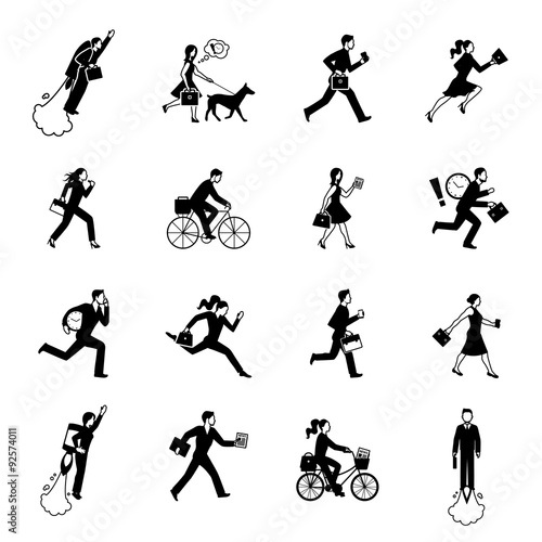 Hurrying Business People Monochrome Set