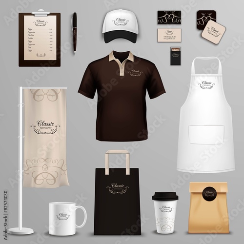 Restaurant cafe corporate identity icons set 
