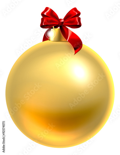 Gold Christmas Bauble With Red Bow
