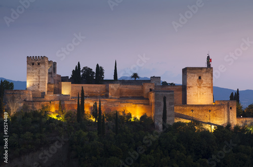 Nightfall in La Alhambra, Granada, Andalucia, Spain