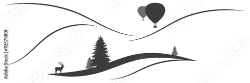 Panorama Berglandschaft mit Heißluftballons