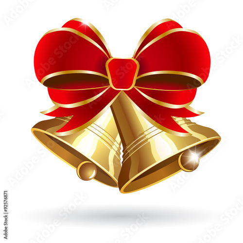 Jingle bells with red bow on a white background