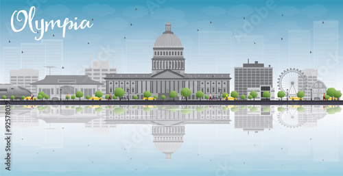 Olympia (Washington) Skyline with Grey Buildings and reflections