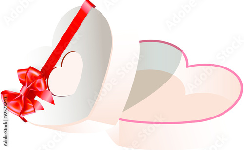Heart gift present box with shiny red ribbon. For your valentines day, weddin...
