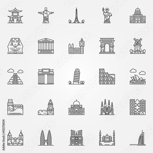 Popular travel landmarks icons