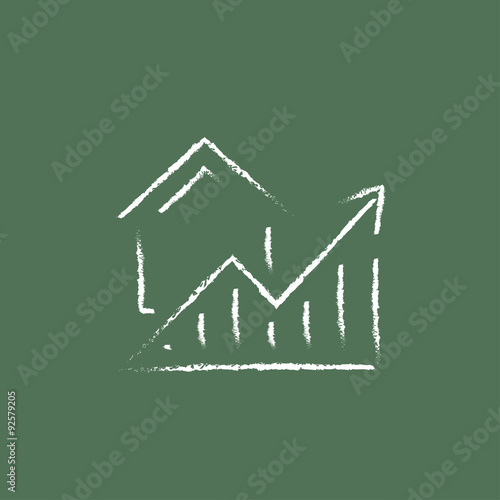 Graph of real estate prices growth icon drawn in chalk.