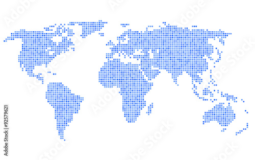 Dotted Blue World Map on White Background. Vector