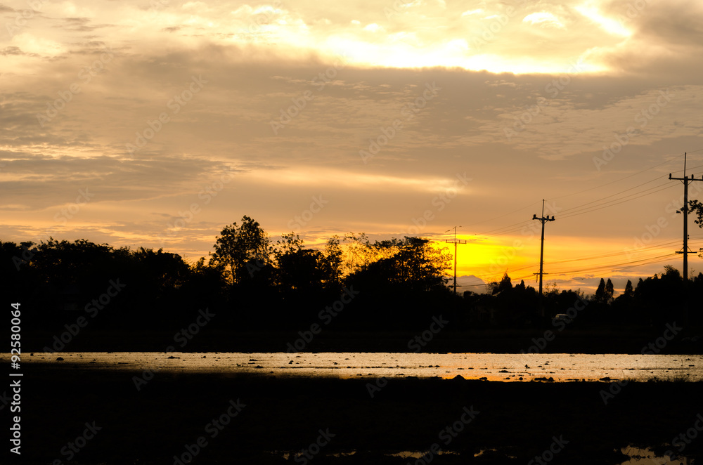 Naklejka premium silhouette and soft focus sky