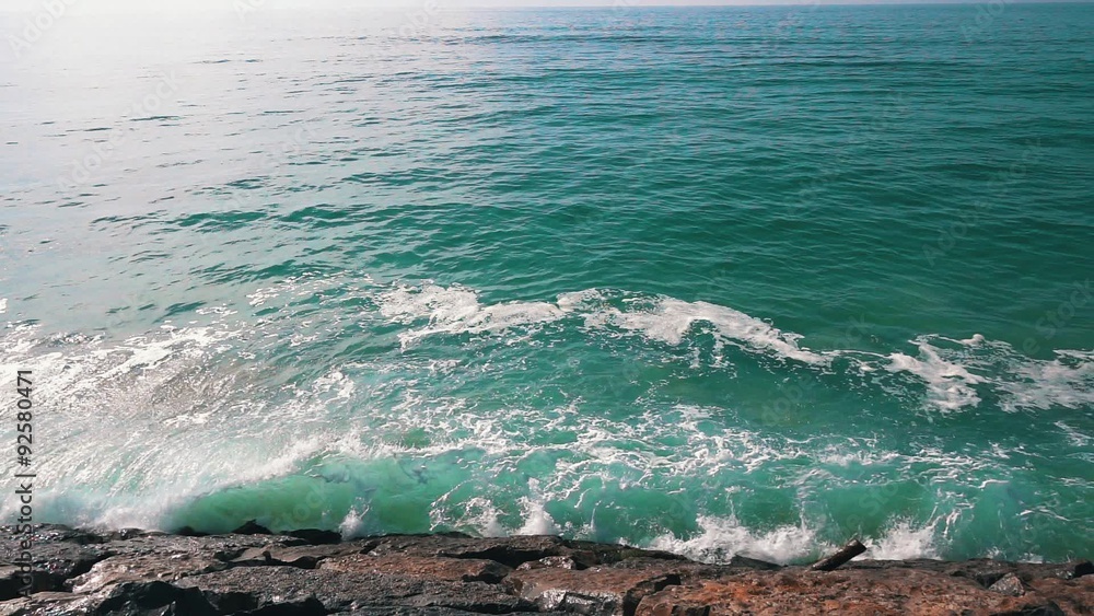 Slow motion Ocean Waves Breaking on Shore, closeup
Slow motion Ocean Waves Breaking on Shore, closeup