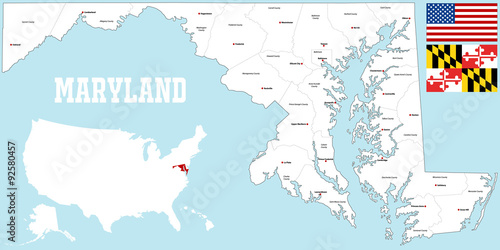 A large and detailed map of the State of Maryland with all counties and county seats.