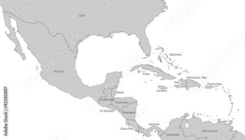 Mittelamerika - Karte in Grau (mit Beschriftung)