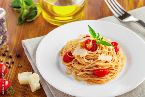 Italian pasta with tomato sauce, spaghetti