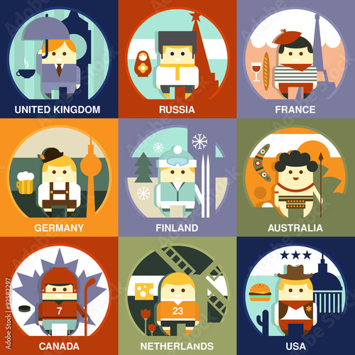 People of Different Nationalities Flat Style Vector Illustration