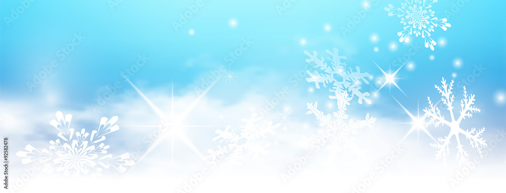Wall Mural blauer Hintergrund, abstrakt, Flocken, Schnee, Kristalle, Winter  