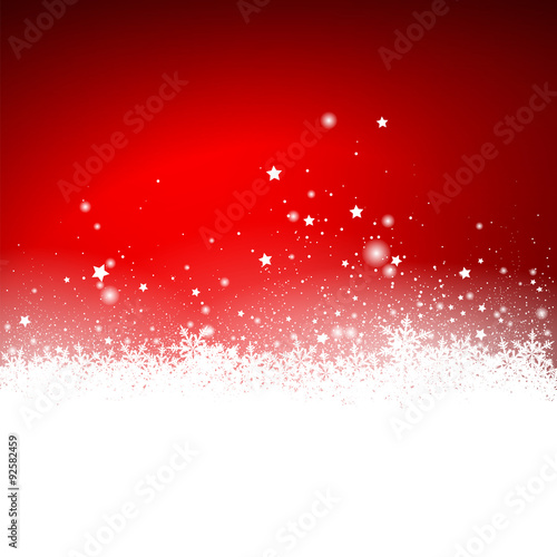 Abstract Red Snow Particle and Stars Effect Holiday Season Greeting Card. Roter Hintergrund mit Schneeflocken und Eiskristallen. Weihnachtskarte. Sternchen, Schnee, Flocken, Abstrakt - Grußkarte