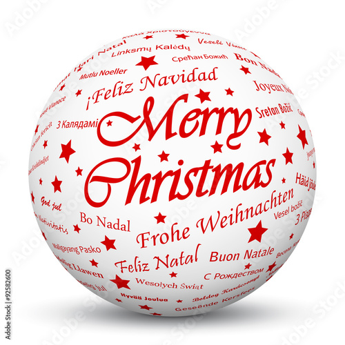 White 3D Sphere with Mapped Red Holiday Season Texture. Merry Christmas. Bedruckte wei  e Kugel mit roter Textur. Symbol  Zeichen  Icon  Vorlage. Weihnachten  Dekoration  Deko.