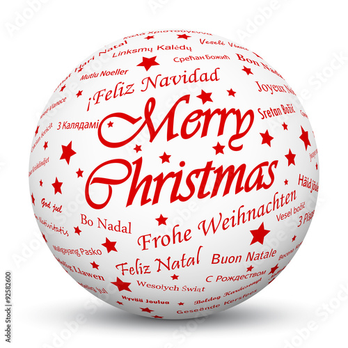 White 3D Sphere with Mapped Red Holiday Season Texture. Merry Christmas. Bedruckte weiße Kugel mit roter Textur. Symbol, Zeichen, Icon, Vorlage. Weihnachten, Dekoration, Deko.