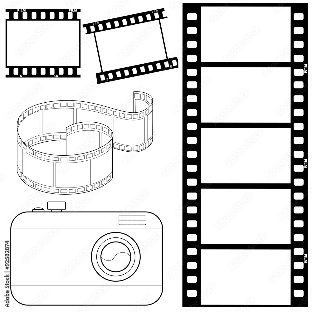 Fototapeta premium set of film strips and photocamera