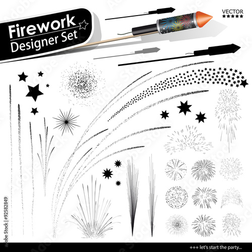 Obraz na płótnie Collection of Vector Firework Rocket Explosion Effects. New Years Eve Design Templates. Silvesterraketen, Silvester, Raketen, Set, Vorlage, Sortiment, Silhouette, Schattenriss. Neujahr - Kollektion. w salonie