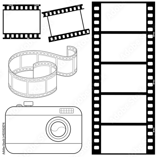 set of film strips and photocamera