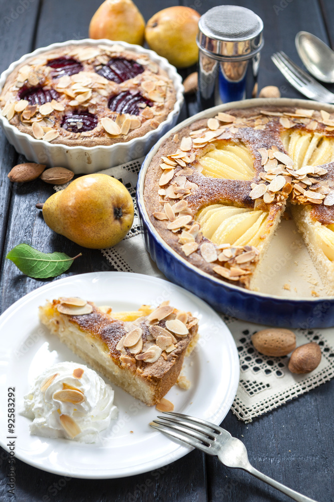 Pear and plum frangipane tarts