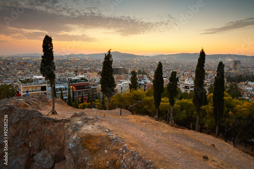 View of Athens from Strefi Hill on a summer evening. photo