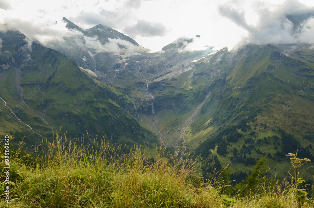 Summer Alps mountain, view from Grossglockner High Alpine Road