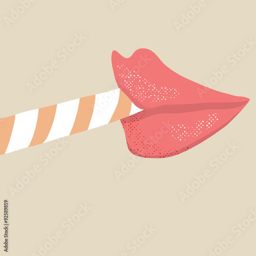 Sexy female lips with straw