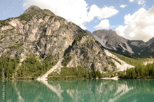 Fototapeta Naklejka Na Ścianę i Meble -  view of the Braies Lake Dolomites 