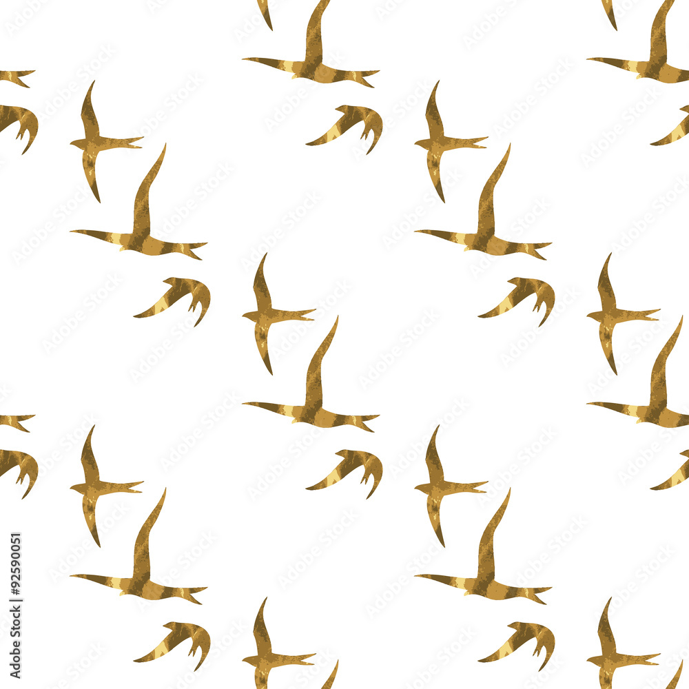 Gold birds seamless pattern