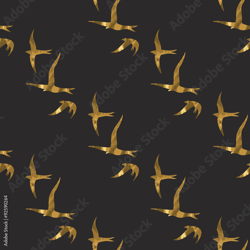 Gold birds seamless pattern