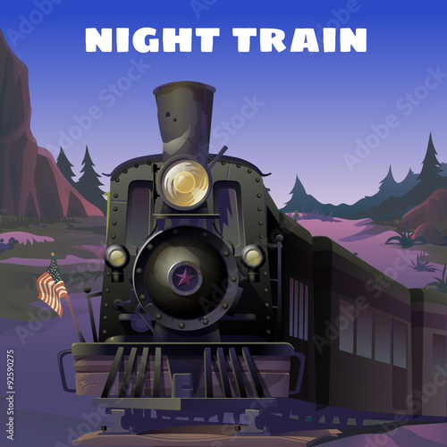 Old locomotive with American flag