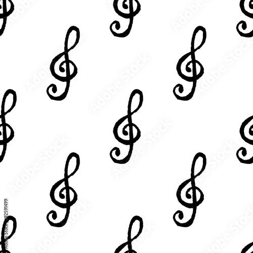 Seamless pattern with ink treble clef