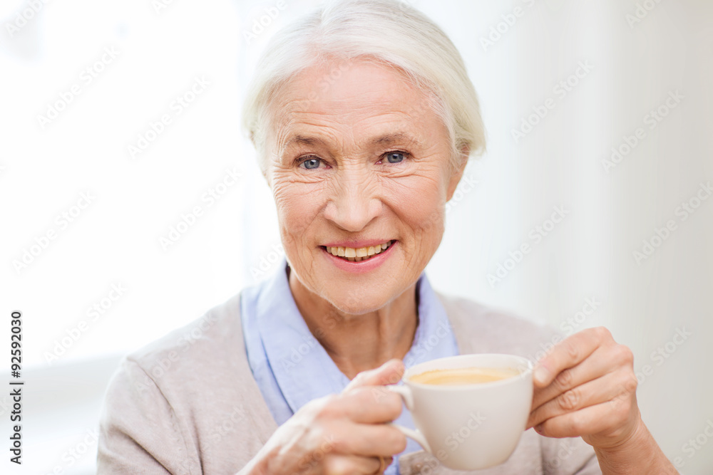 happy senior woman with cup of coffee happy senior woman with cup of coffee