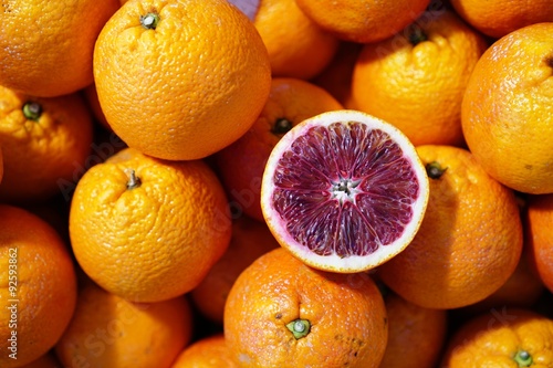 Blood oranges for sale at a farmers market