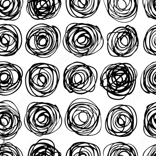 Vector seamless trendy modern circle pattern. Monochrome messy d