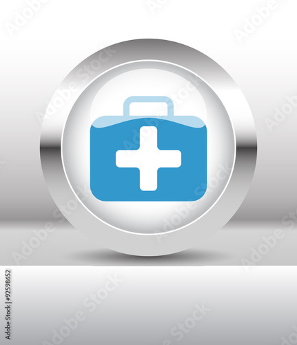 Web button with First Aid Kit illustration on abstract table