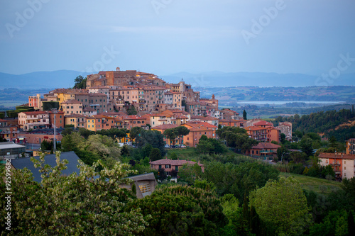 Tuscany spring night, italian medieval village.