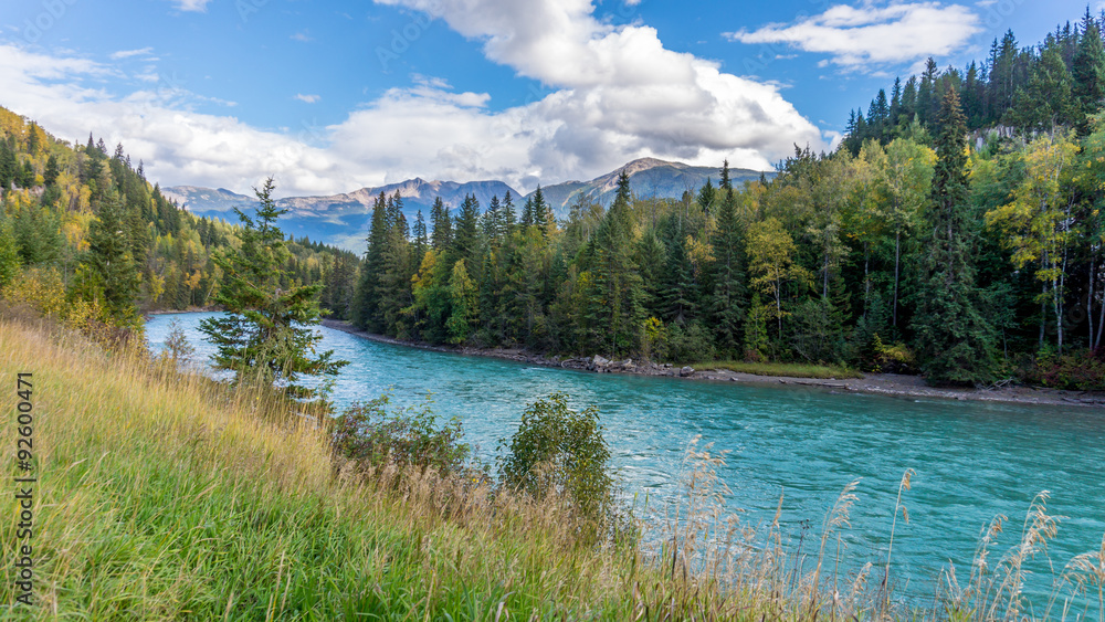 North Thompson River in the province of British Columbia, Canada as the river flows from the Rocky Mountains into the interior of the province