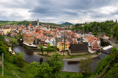 Aerial view of old Town of Cesky Krumlov, Czech Republic Panorama