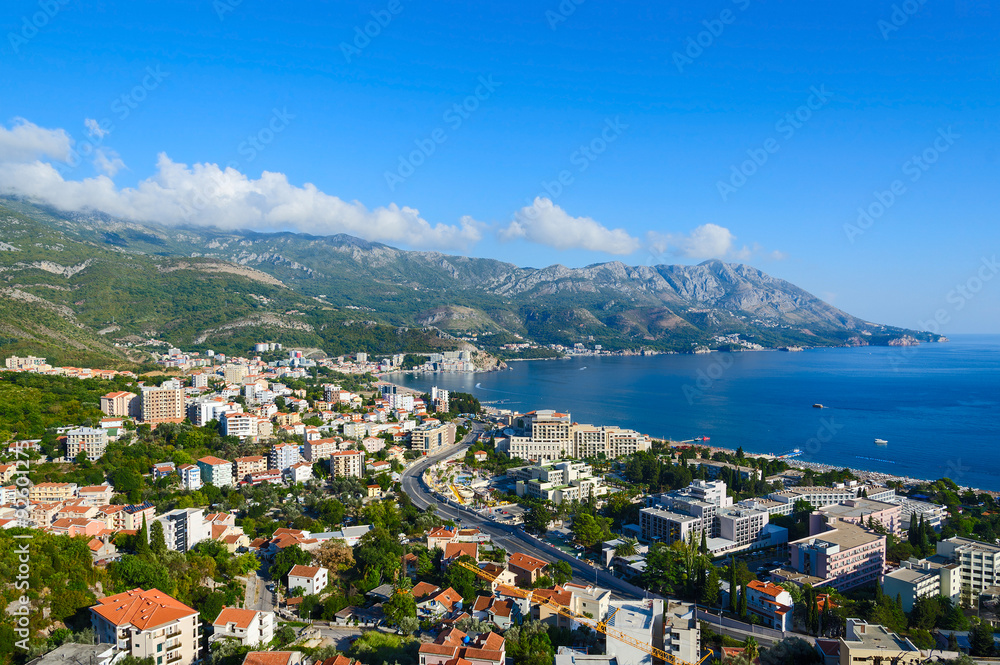 Top view of resort town of Becici on Adriatic coast, Montenegro